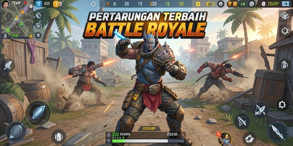Tampilan aksi seru dalam game Battle Royale 7SVIP.