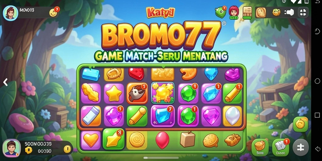 Tangkapan layar gameplay BROMO77 yang menampilkan pencocokan warna-warni.