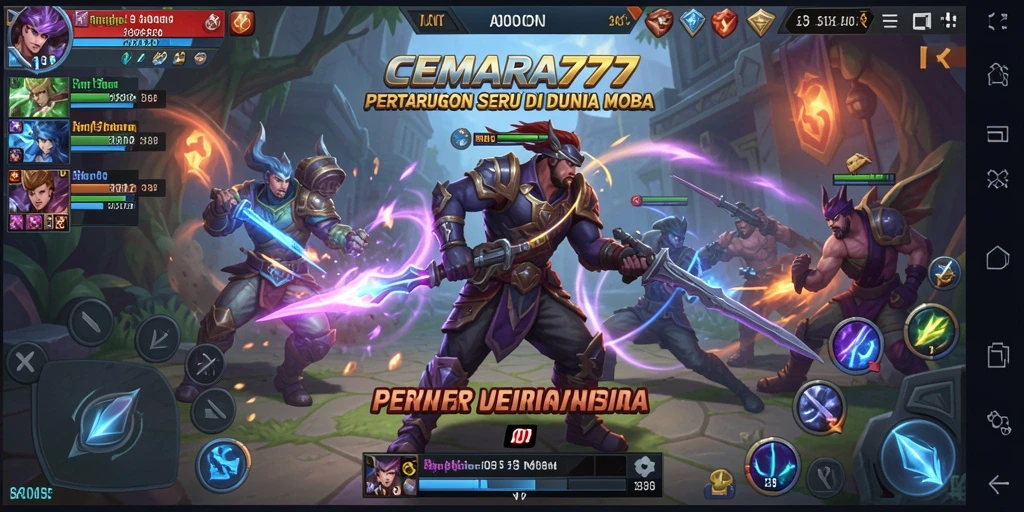 Tangkapan layar CEMARA777 menampilkan pertarungan MOBA yang mendebarkan.