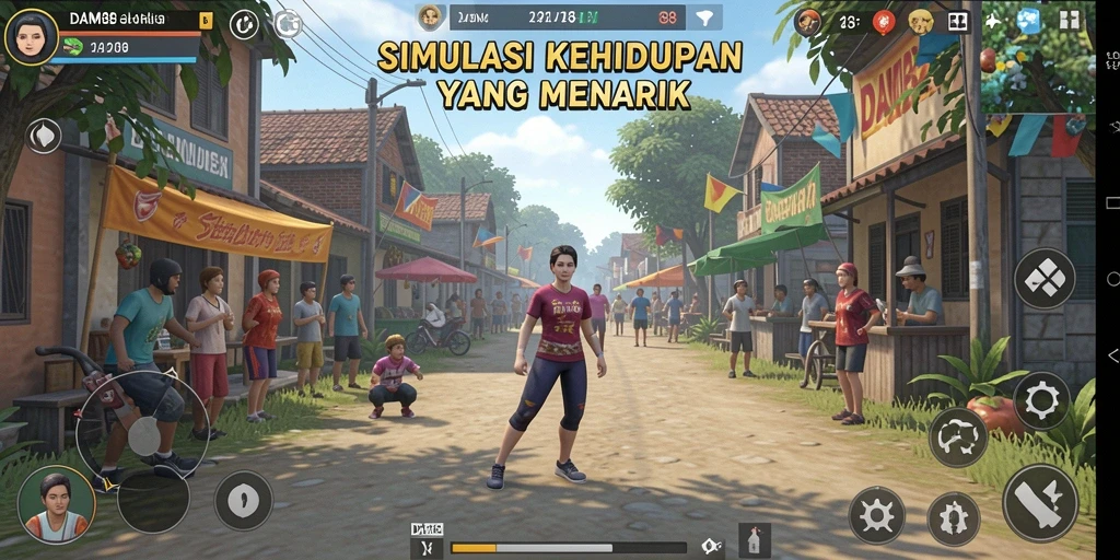 Screenshot gameplay DAM88 menampilkan karakter berinteraksi dalam simulasi hidup.