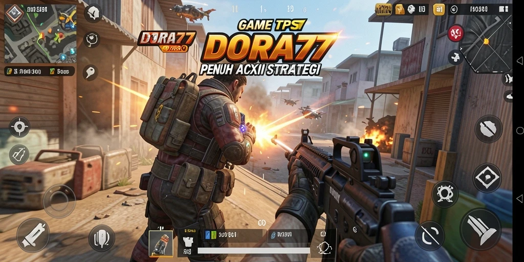 Screenshot DORA77 menampilkan aksi menegangkan dalam game TPS.