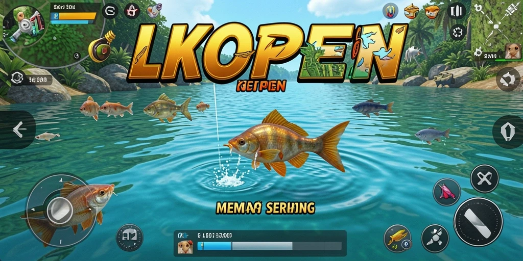 Gameplay LKOPEN yang menampilkan momen seru saat memancing ikan.