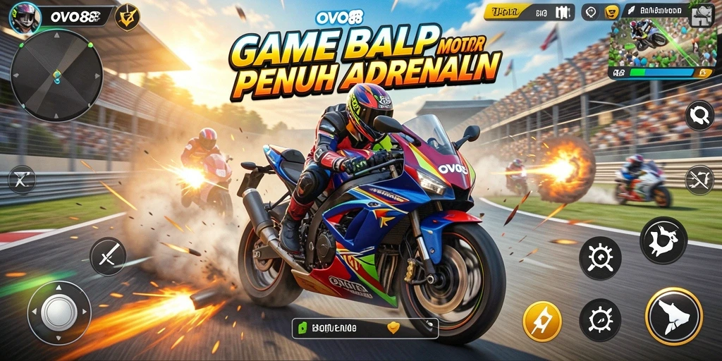 Screenshot gameplay OVO88 menampilkan aksi balap motor yang mendebarkan.