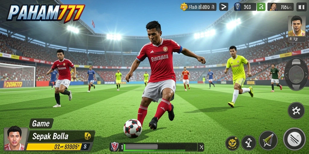 Tampilan gameplay PAHAM777 yang menegangkan di lapangan sepak bola.