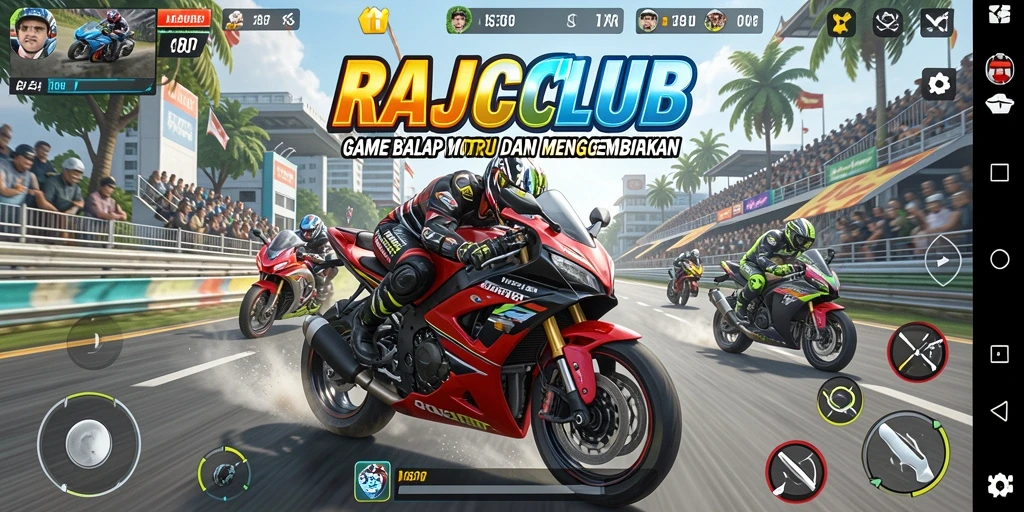 Tangkapan layar gameplay RAJACLUB dengan balapan seru di lintasan menantang.