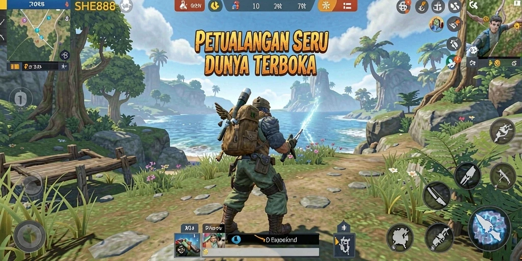 Screenshot gameplay SHE888 menampilkan dunia terbuka yang luas dan interaktif.