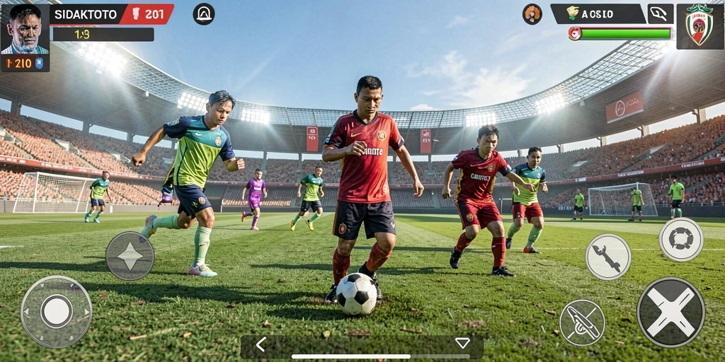 Screenshot utama SIDAKTOTO menampilkan aksi permainan sepak bola yang intens.