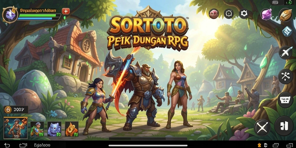 Screenshot utama SORTOTO menampilkan aksi pertarungan seru dalam dunia RPG.