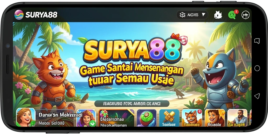 Tampilan gameplay SURYA88 yang ceria dan interaktif.