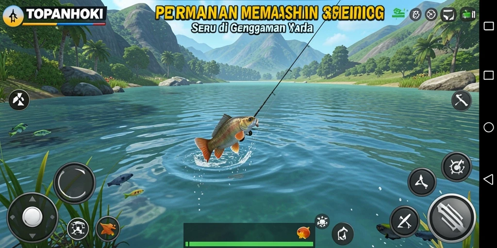 Screenshot gameplay <strong>TOPANHOKI</strong> menunjukkan pengalaman memancing yang seru.