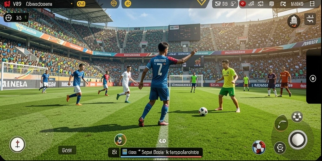 Tampilan gameplay V89 yang menegangkan saat pertandingan sepak bola.