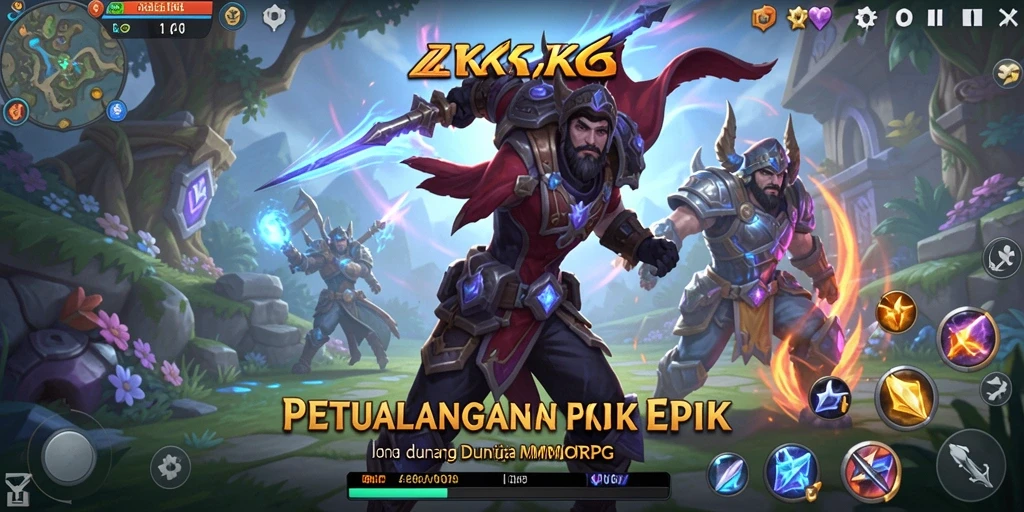Tangkapan layar gameplay ZK6 menampilkan pertempuran epik di dunia fantastis.